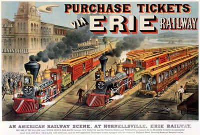 The American Railway Scene at Hornellsville, Erie Railway by N. and Ives, J.M. Currier